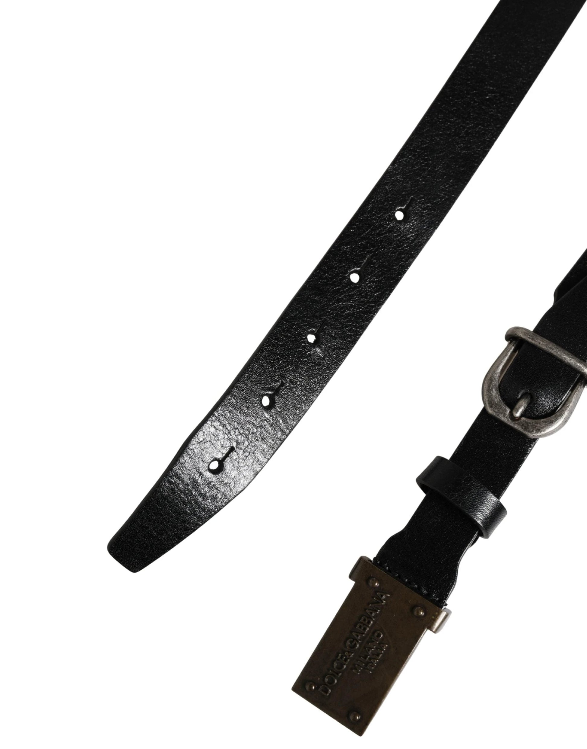 Dolce & Gabbana Men Black Classic Leather Logo Buckle Belt by Dolce & Gabbana