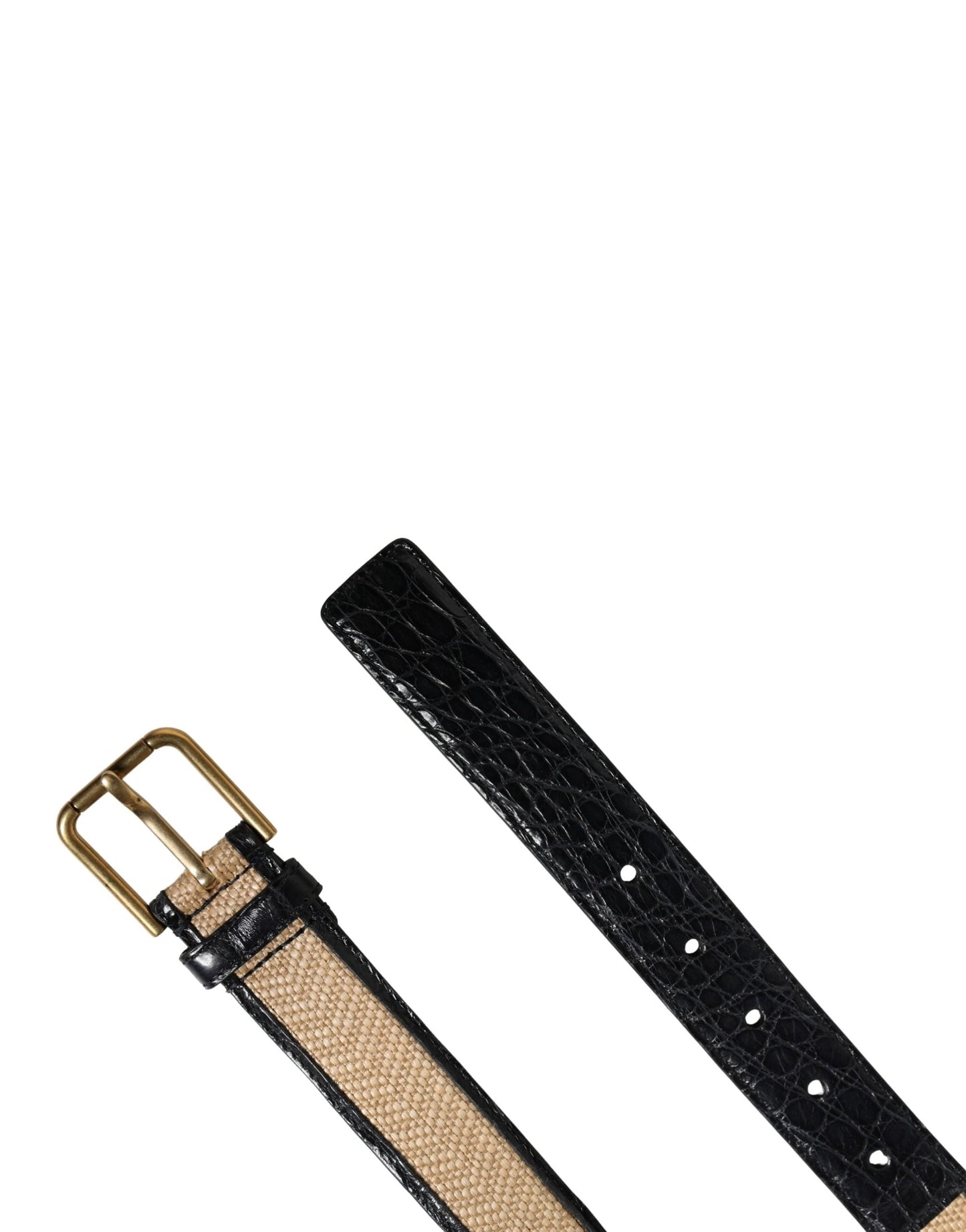 Dolce & Gabbana Men Beige Braided Leather Metal Buckle Belt by Dolce & Gabbana