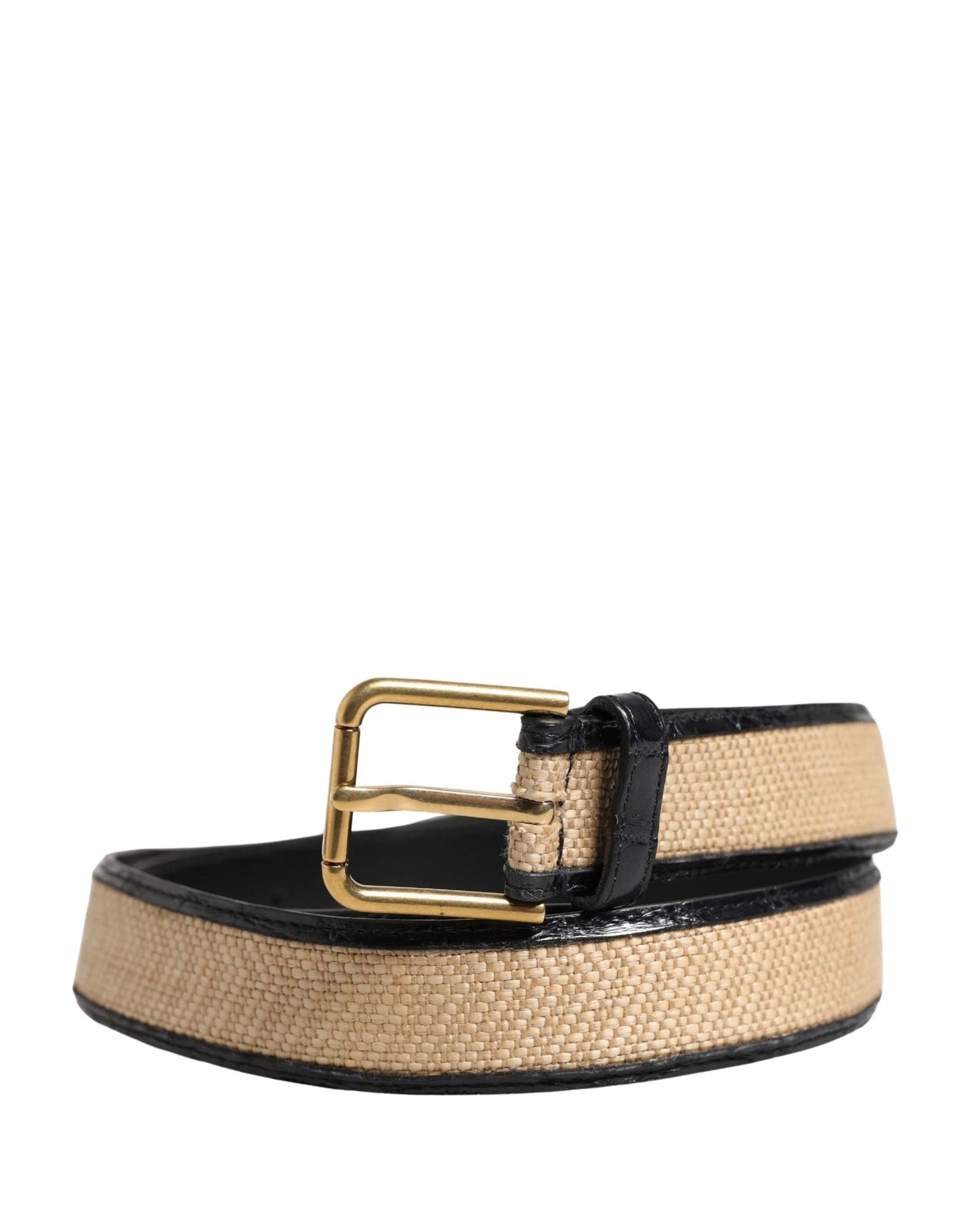 Dolce & Gabbana Men Beige Braided Leather Metal Buckle Belt by Dolce & Gabbana