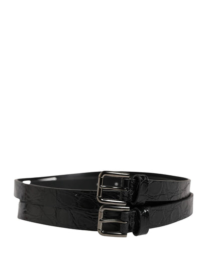 Dolce & Gabbana Black Double Strap Leather Silver Buckle Belt by Dolce & Gabbana