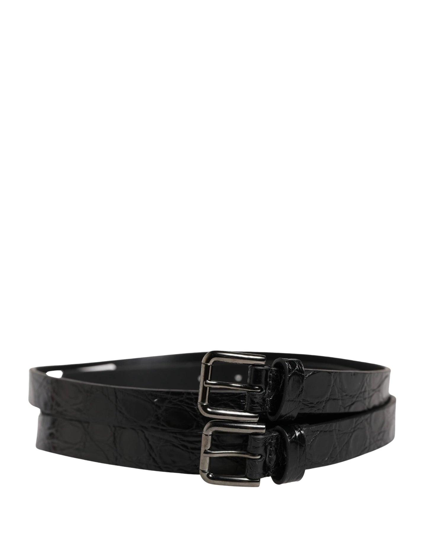 Dolce & Gabbana Black Double Strap Leather Silver Buckle Belt by Dolce & Gabbana