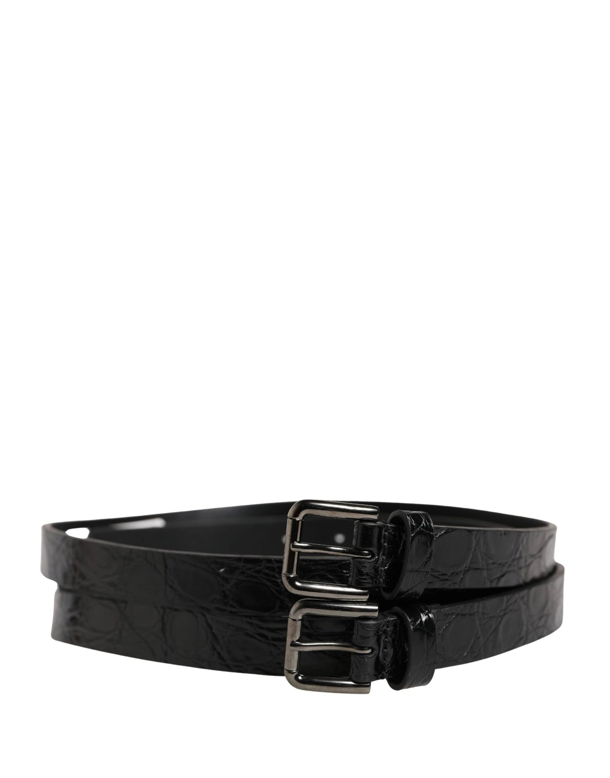 Dolce & Gabbana Black Double Strap Leather Silver Buckle Belt by Dolce & Gabbana