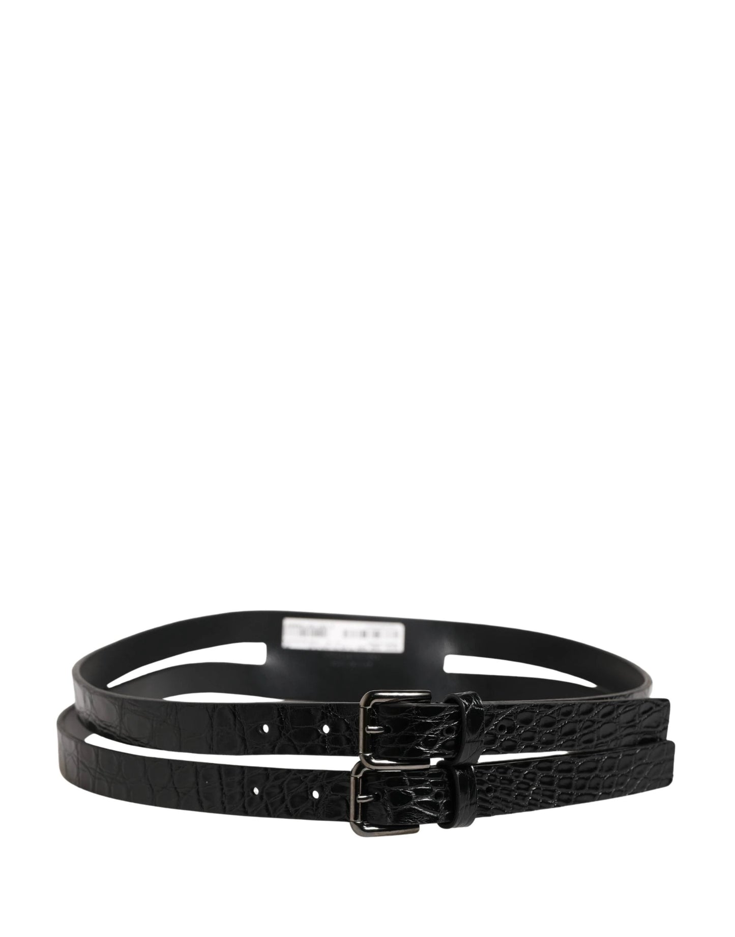 Dolce & Gabbana Black Double Strap Leather Silver Buckle Belt by Dolce & Gabbana