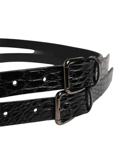 Dolce & Gabbana Black Double Strap Leather Silver Buckle Belt by Dolce & Gabbana