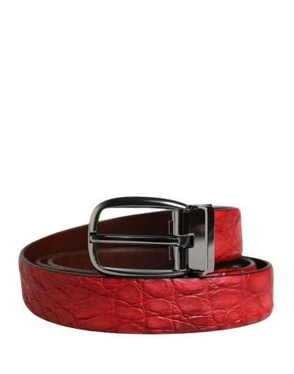 Dolce & Gabbana Men Red Exotic Leather Metal Buckle Belt by Dolce & Gabbana