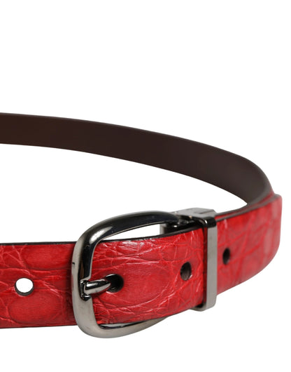 Dolce & Gabbana Men Red Exotic Leather Metal Buckle Belt by Dolce & Gabbana