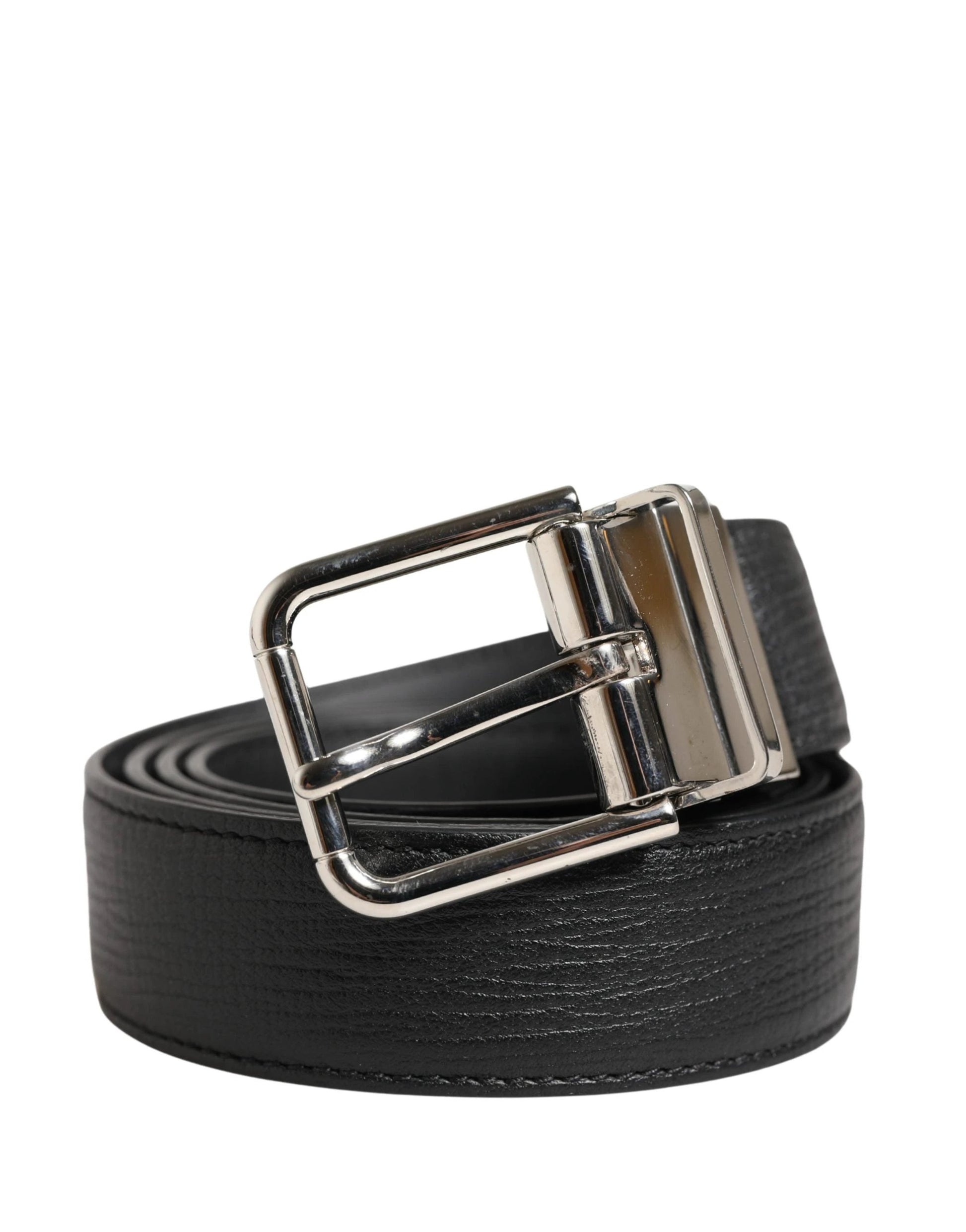 Dolce & Gabbana Men Black Classic Leather Metal Buckle Belt by Dolce & Gabbana