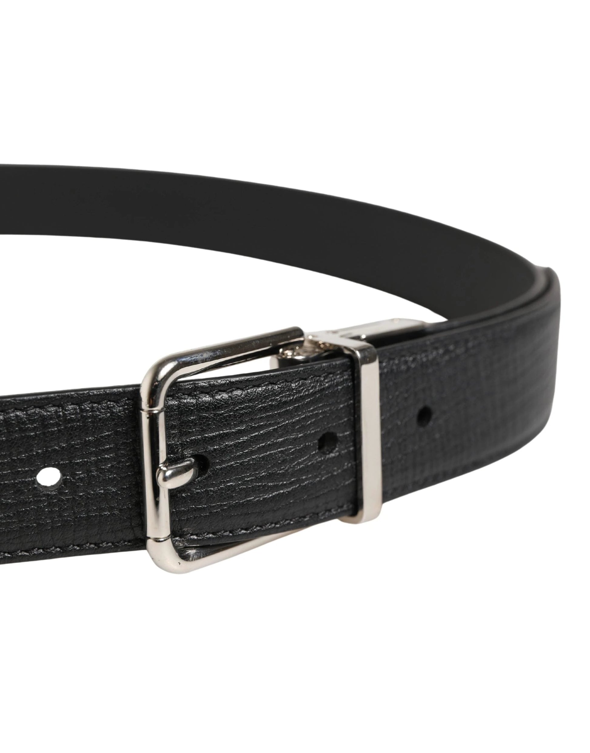 Dolce & Gabbana Men Black Classic Leather Metal Buckle Belt by Dolce & Gabbana