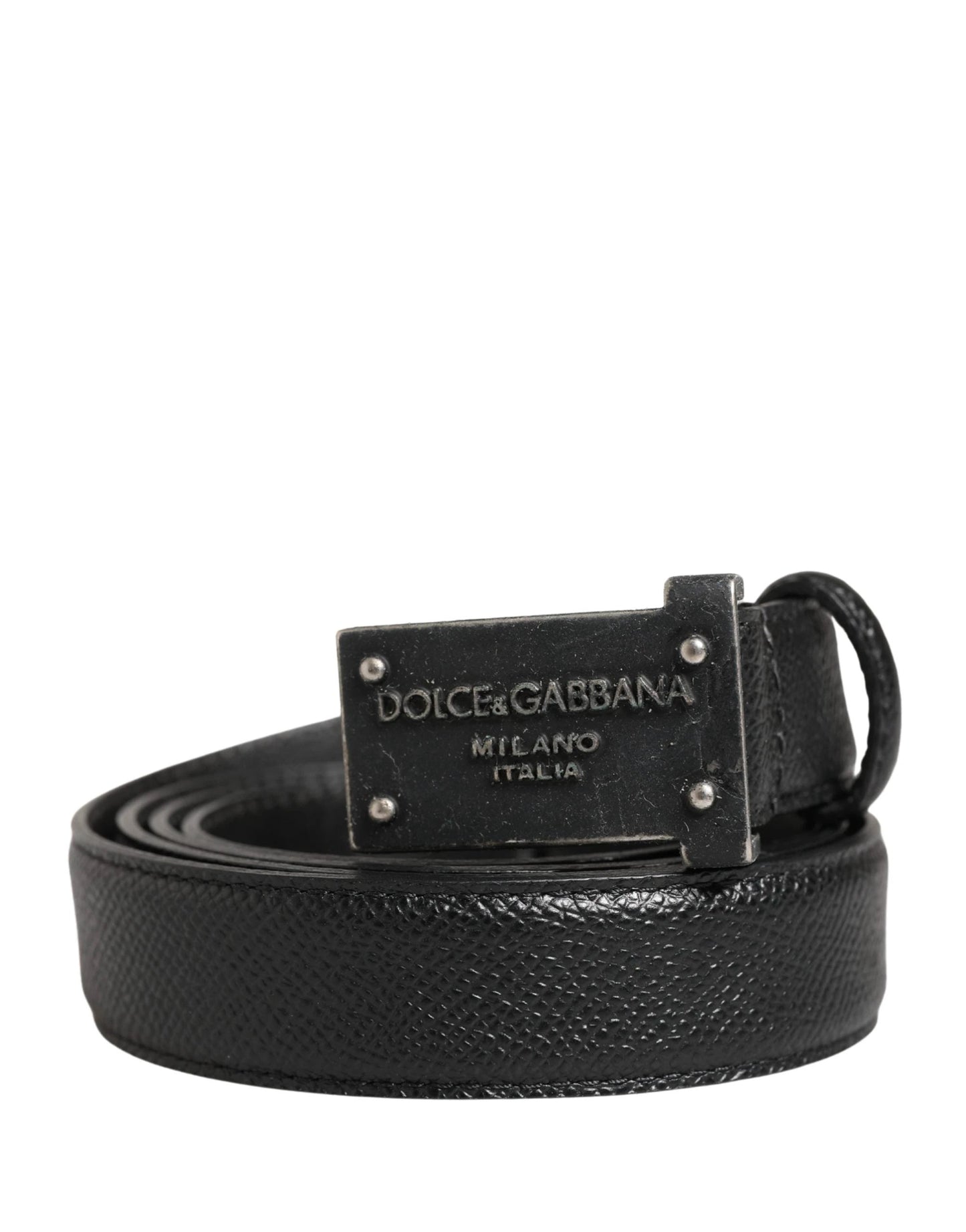 Dolce & Gabbana Men Black Calf Leather Logo Metal Buckle Belt by Dolce & Gabbana