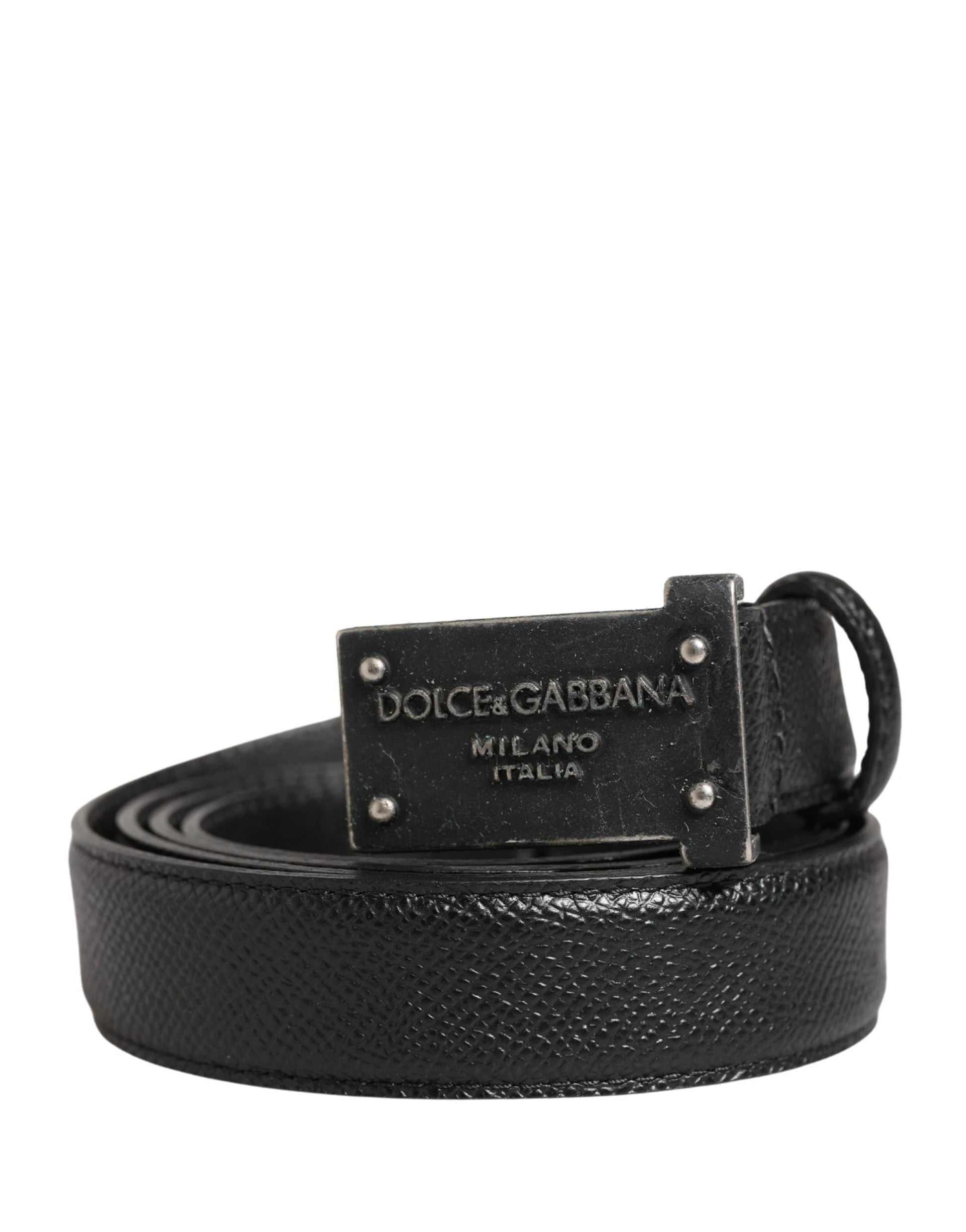 Dolce & Gabbana Men Black Calf Leather Logo Metal Buckle Belt by Dolce & Gabbana