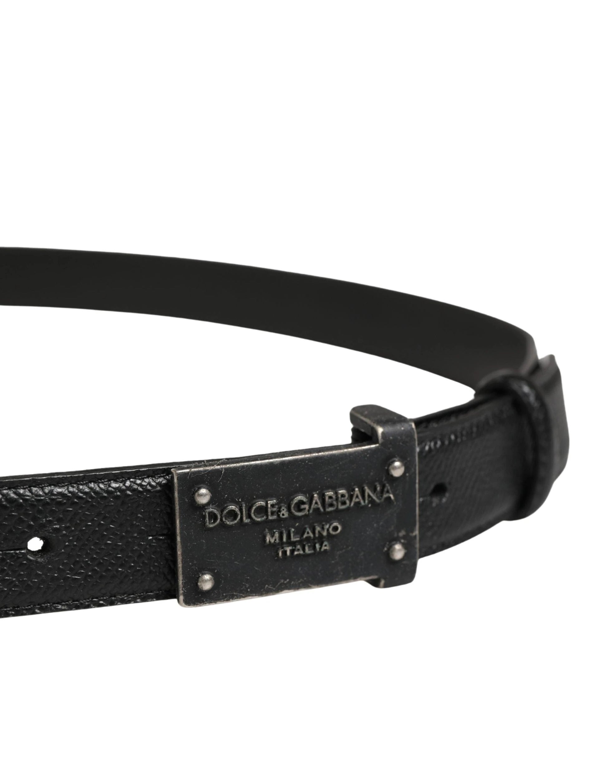 Dolce & Gabbana Men Black Calf Leather Logo Metal Buckle Belt by Dolce & Gabbana