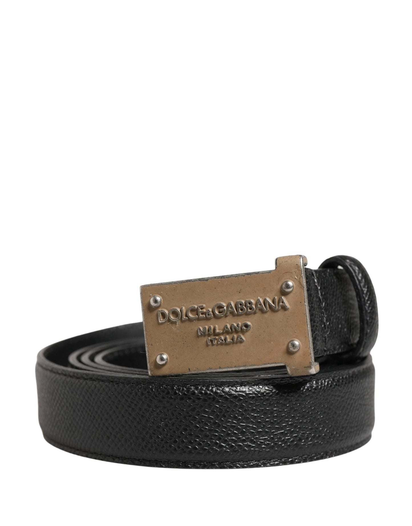 Dolce & Gabbana Men Black Calf Leather Logo Metal Buckle Belt by Dolce & Gabbana