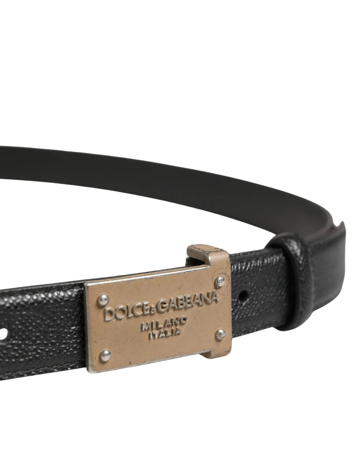 Dolce & Gabbana Men Black Calf Leather Logo Metal Buckle Belt by Dolce & Gabbana