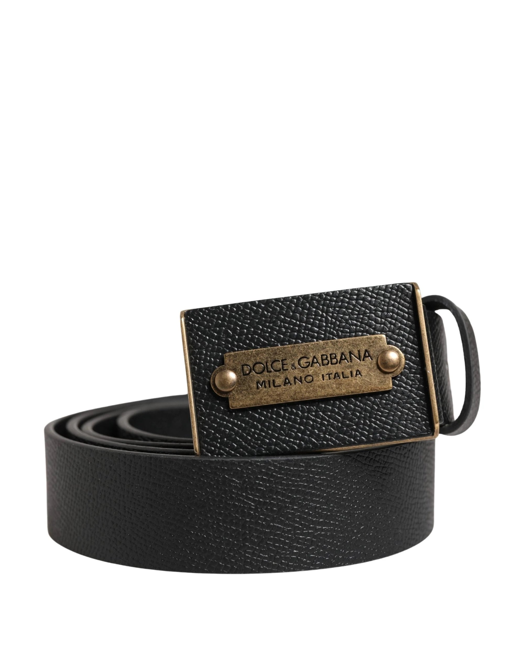 Dolce & Gabbana Men Black Calf Leather Metal Buckle Belt by Dolce & Gabbana