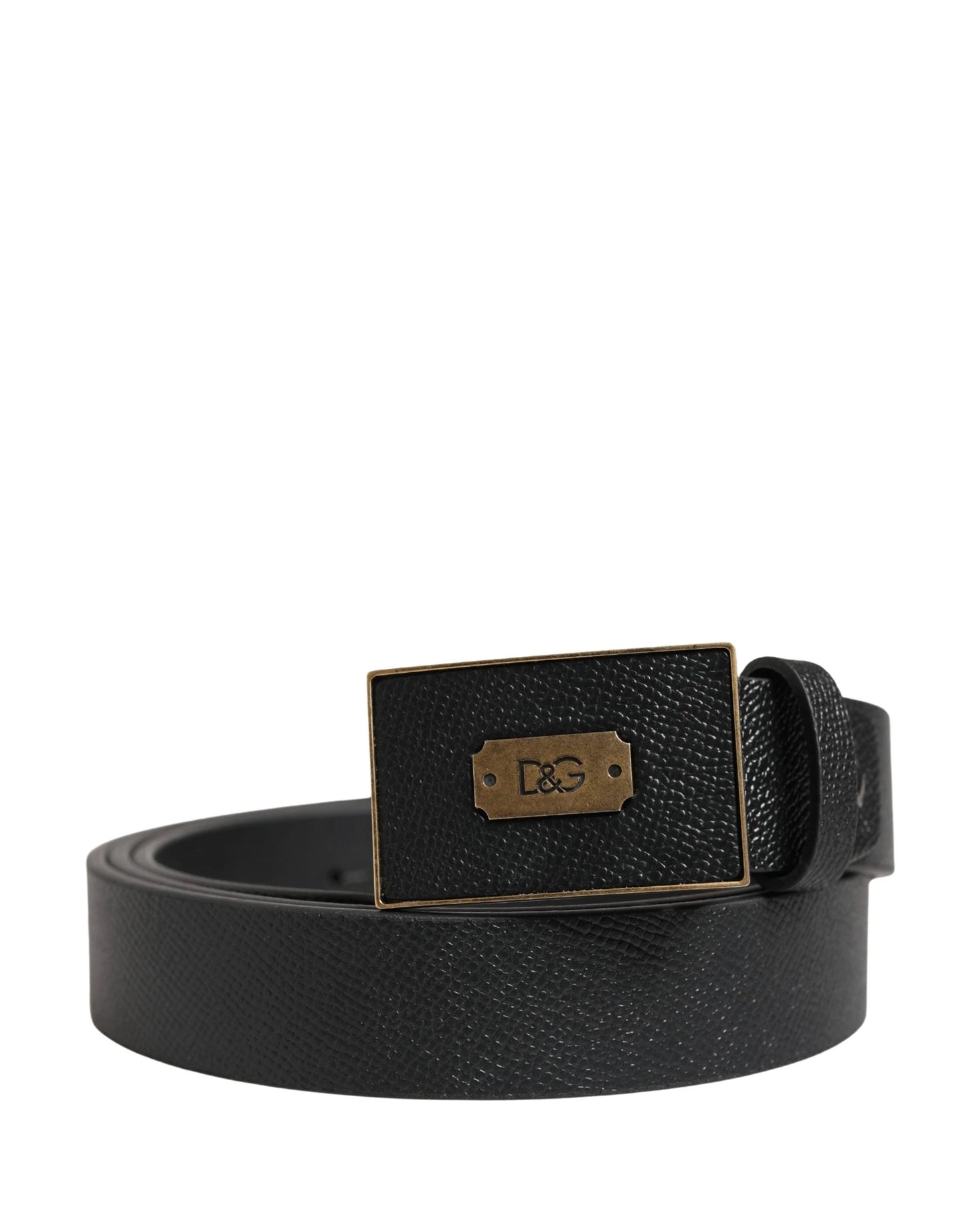 Dolce & Gabbana Men Black Classic Leather Logo Buckle Belt by Dolce & Gabbana