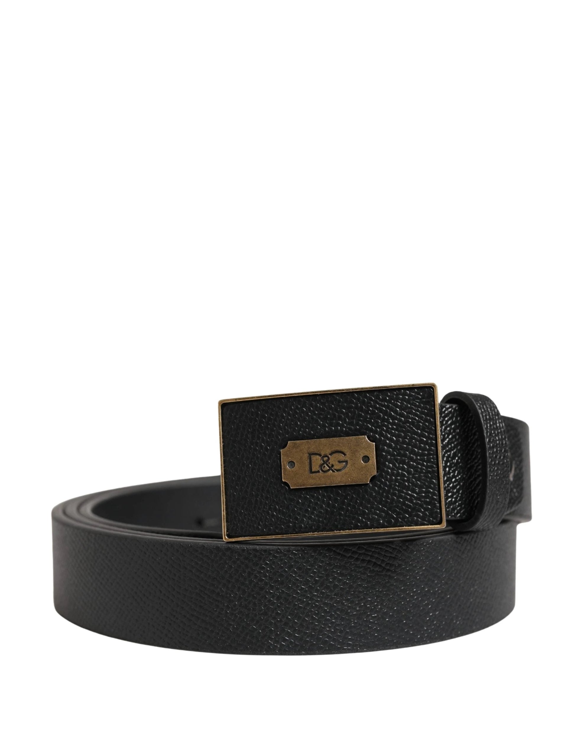 Dolce & Gabbana Men Black Classic Leather Logo Buckle Belt by Dolce & Gabbana