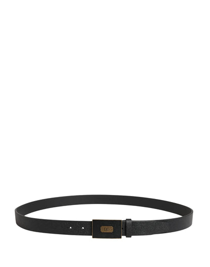 Dolce & Gabbana Men Black Classic Leather Logo Buckle Belt by Dolce & Gabbana