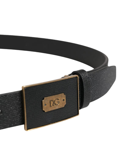 Dolce & Gabbana Men Black Classic Leather Logo Buckle Belt by Dolce & Gabbana