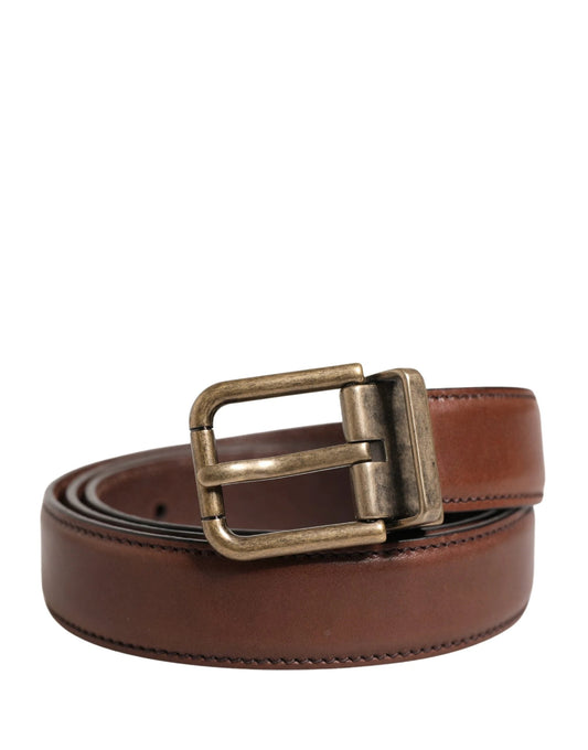 Dolce & Gabbana Men Brown Classic Leather Metal Buckle Belt by Dolce & Gabbana