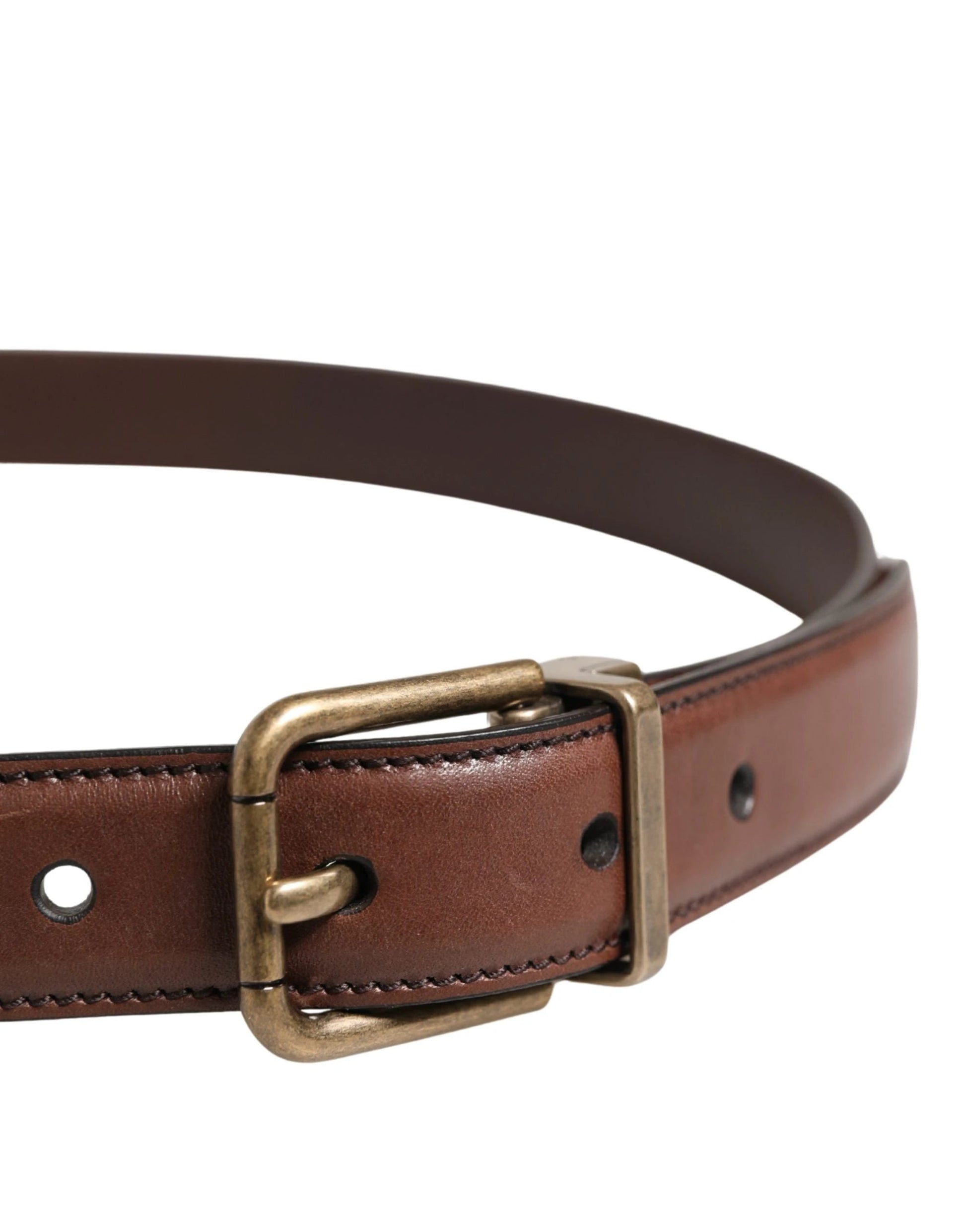 Dolce & Gabbana Men Brown Classic Leather Metal Buckle Belt by Dolce & Gabbana