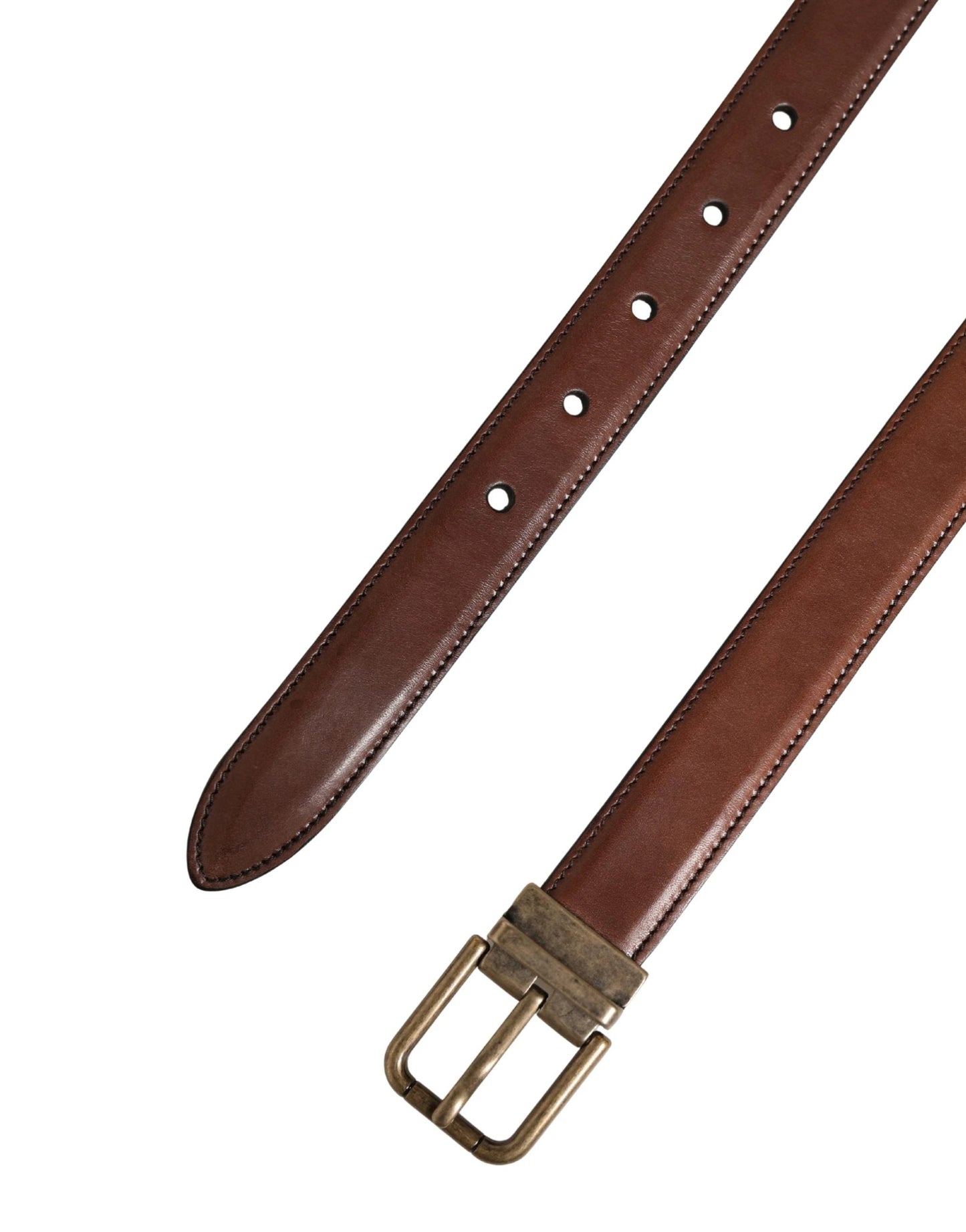 Dolce & Gabbana Men Brown Classic Leather Metal Buckle Belt by Dolce & Gabbana