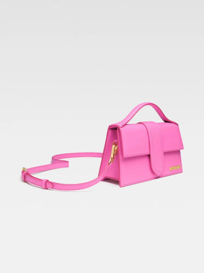 Jacquemus Neon Pink Leather Le Grand Bambino Handbag by Jacquemus