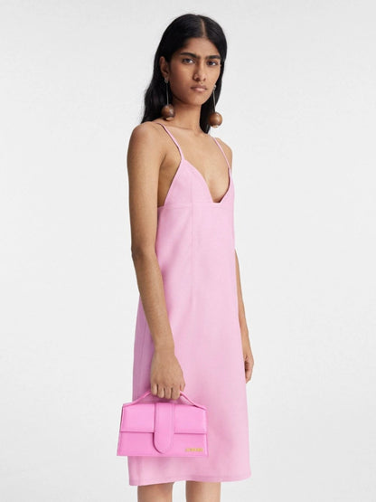 Jacquemus Neon Pink Leather Le Grand Bambino Handbag by Jacquemus