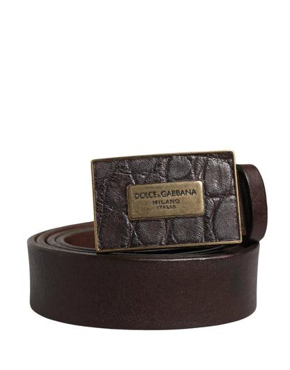 Dolce & Gabbana Men Brown Calf Leather Logo Metal Buckle Belt by Dolce & Gabbana