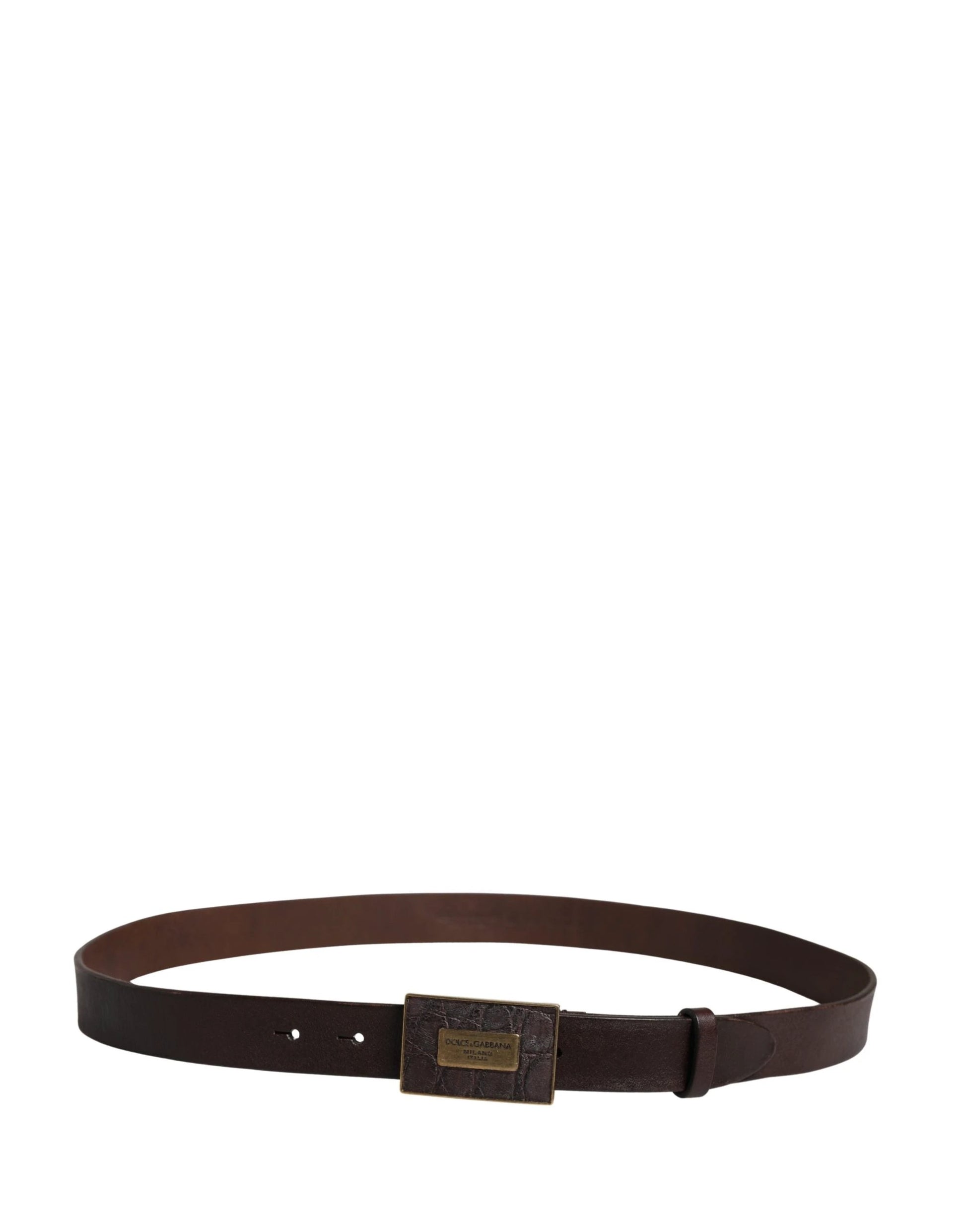 Dolce & Gabbana Men Brown Calf Leather Logo Metal Buckle Belt by Dolce & Gabbana