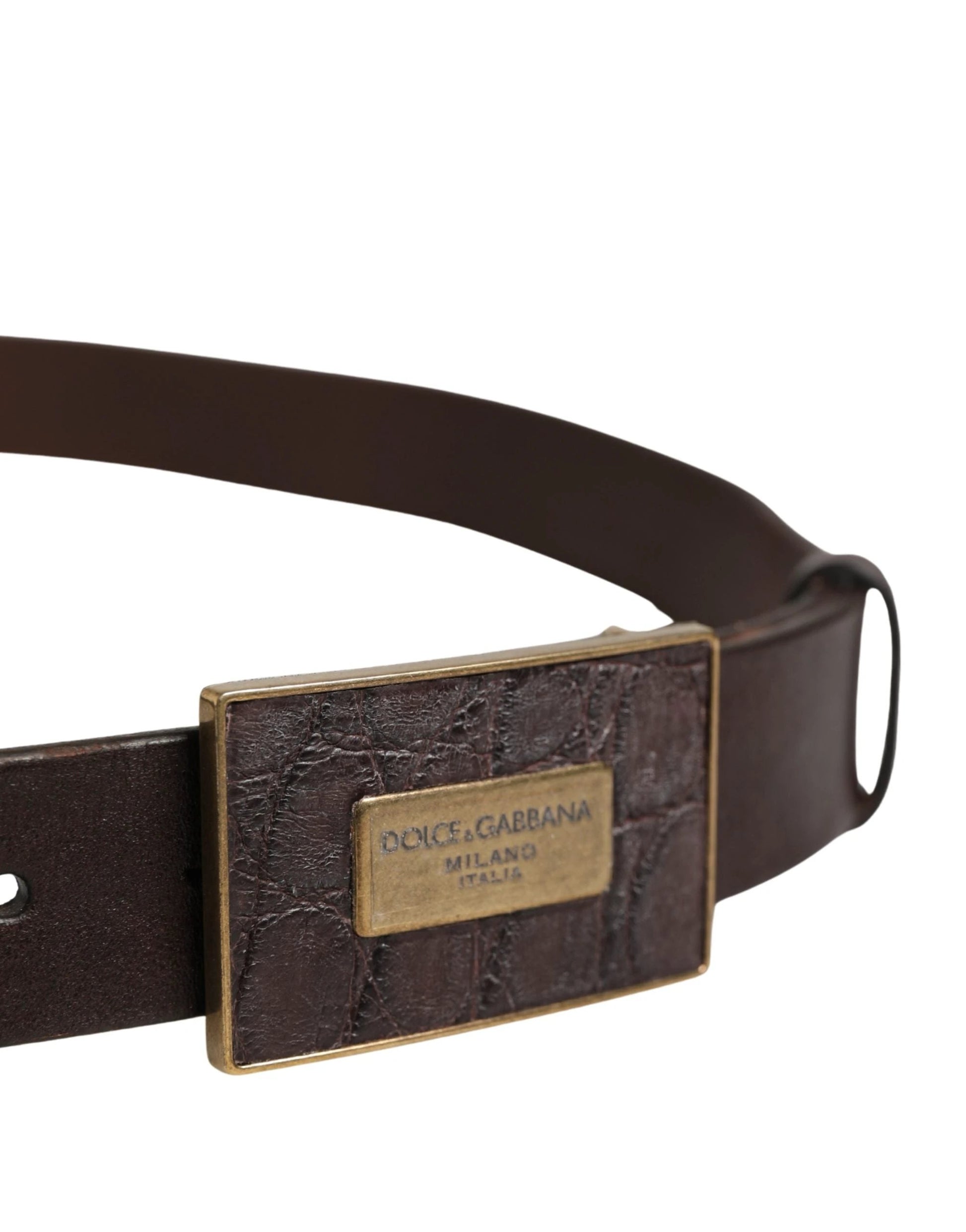 Dolce & Gabbana Men Brown Calf Leather Logo Metal Buckle Belt by Dolce & Gabbana