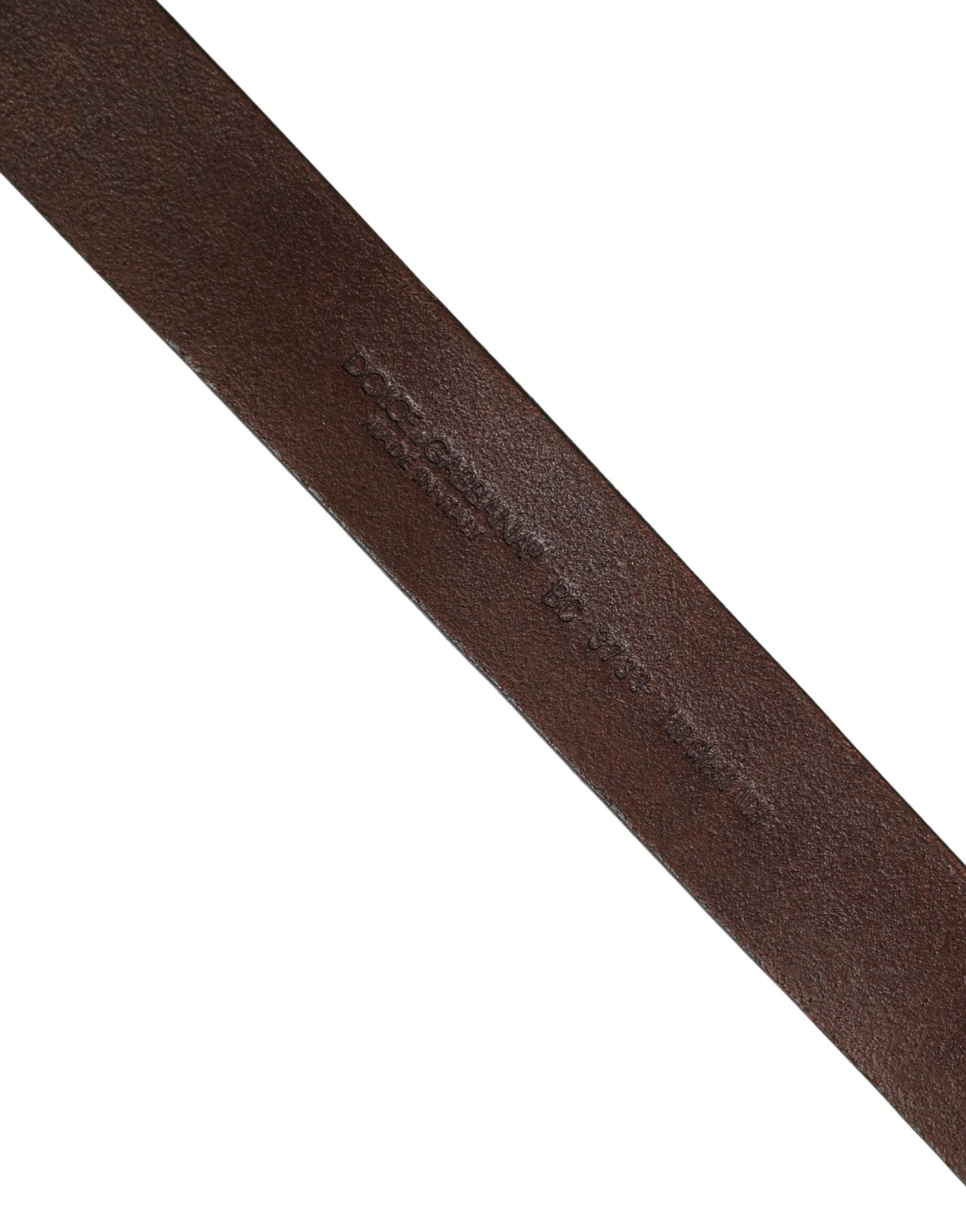 Dolce & Gabbana Men Brown Calf Leather Logo Metal Buckle Belt by Dolce & Gabbana