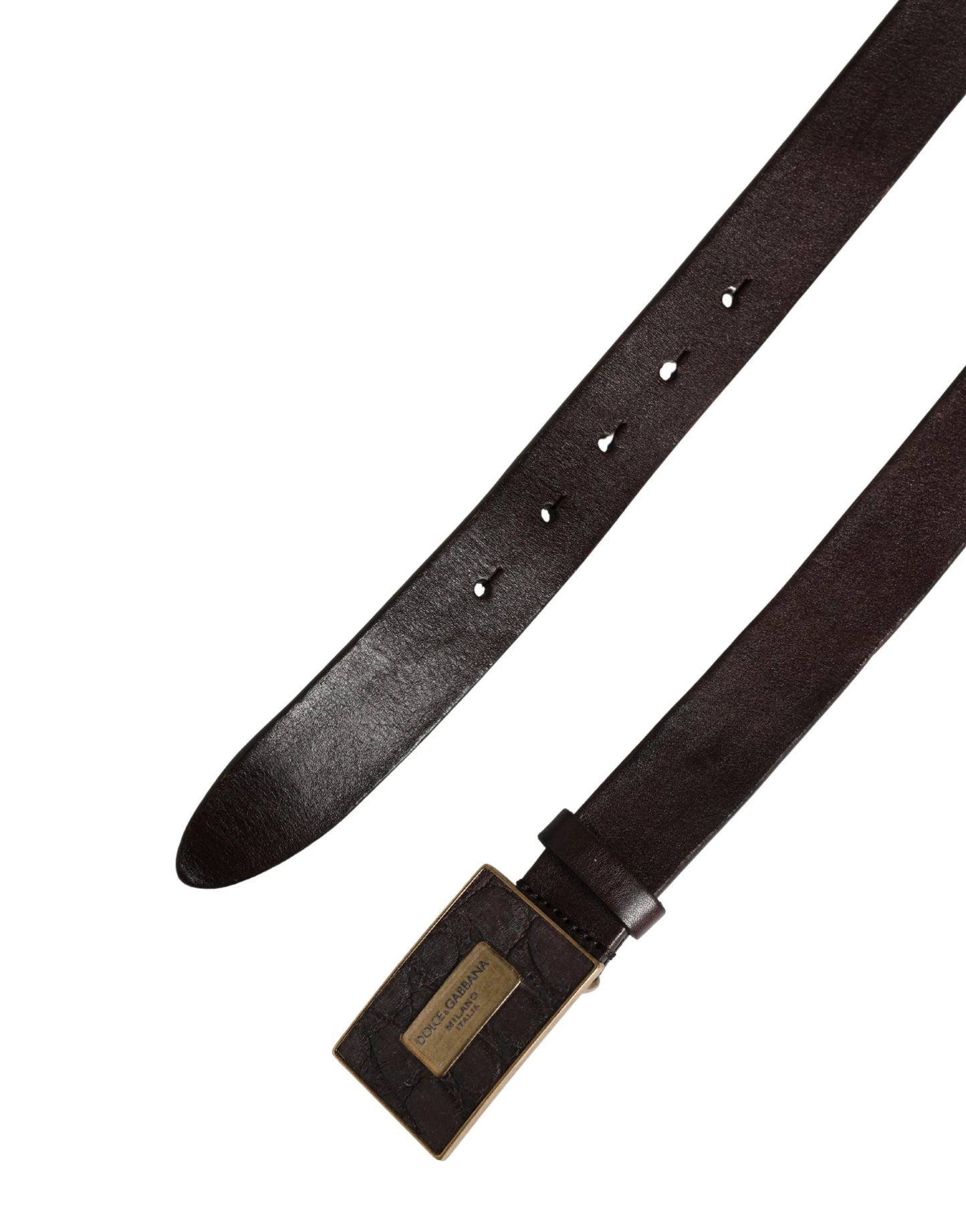 Dolce & Gabbana Men Brown Calf Leather Logo Metal Buckle Belt by Dolce & Gabbana