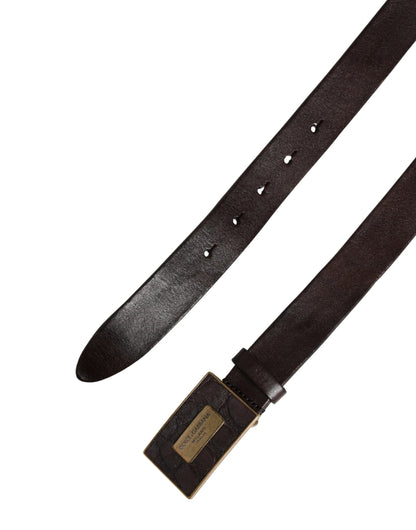 Dolce & Gabbana Men Brown Calf Leather Logo Metal Buckle Belt by Dolce & Gabbana