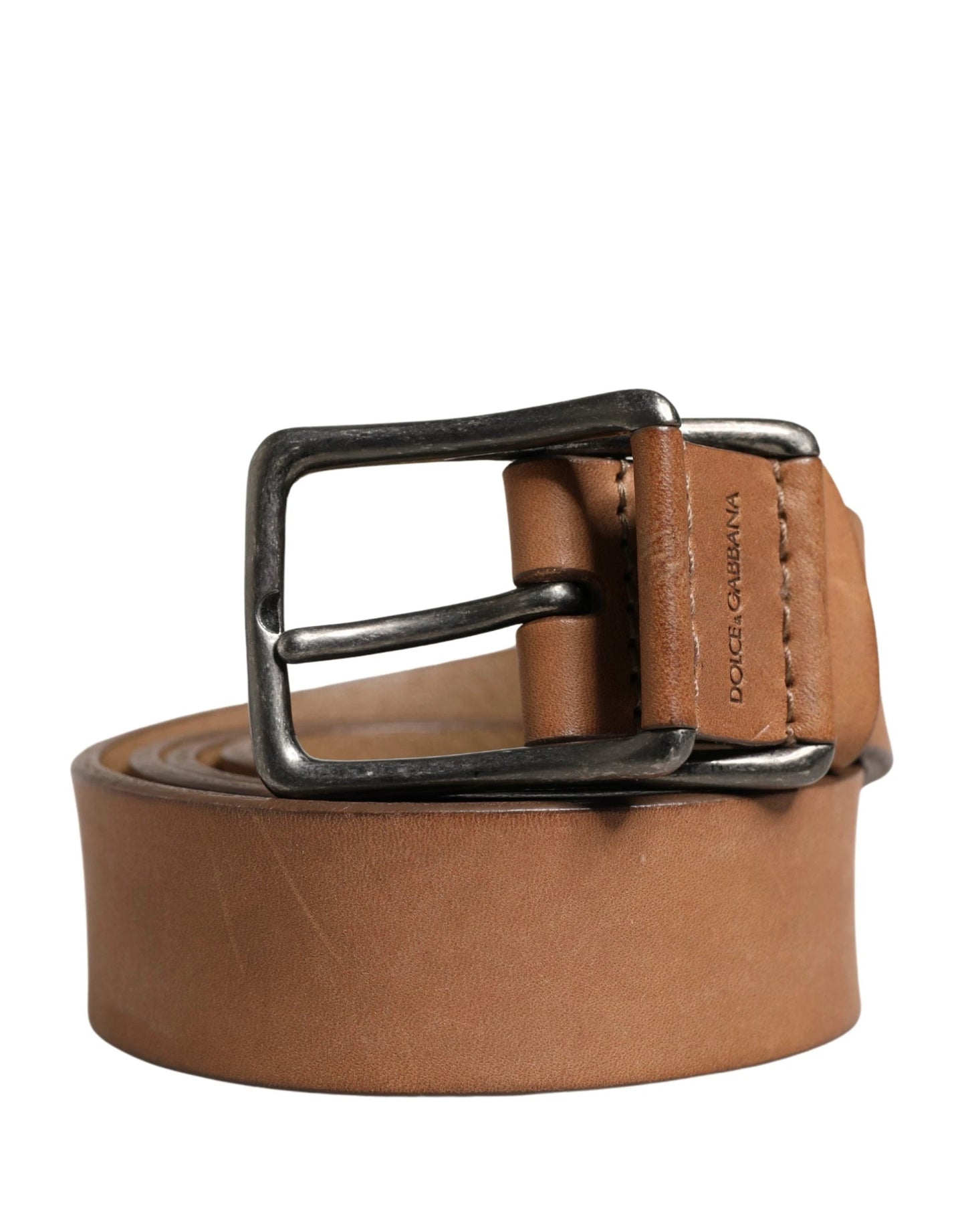 Dolce & Gabbana Men Brown Leather Classic Metal Buckle Belt by Dolce & Gabbana