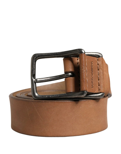 Dolce & Gabbana Men Brown Leather Classic Metal Buckle Belt by Dolce & Gabbana