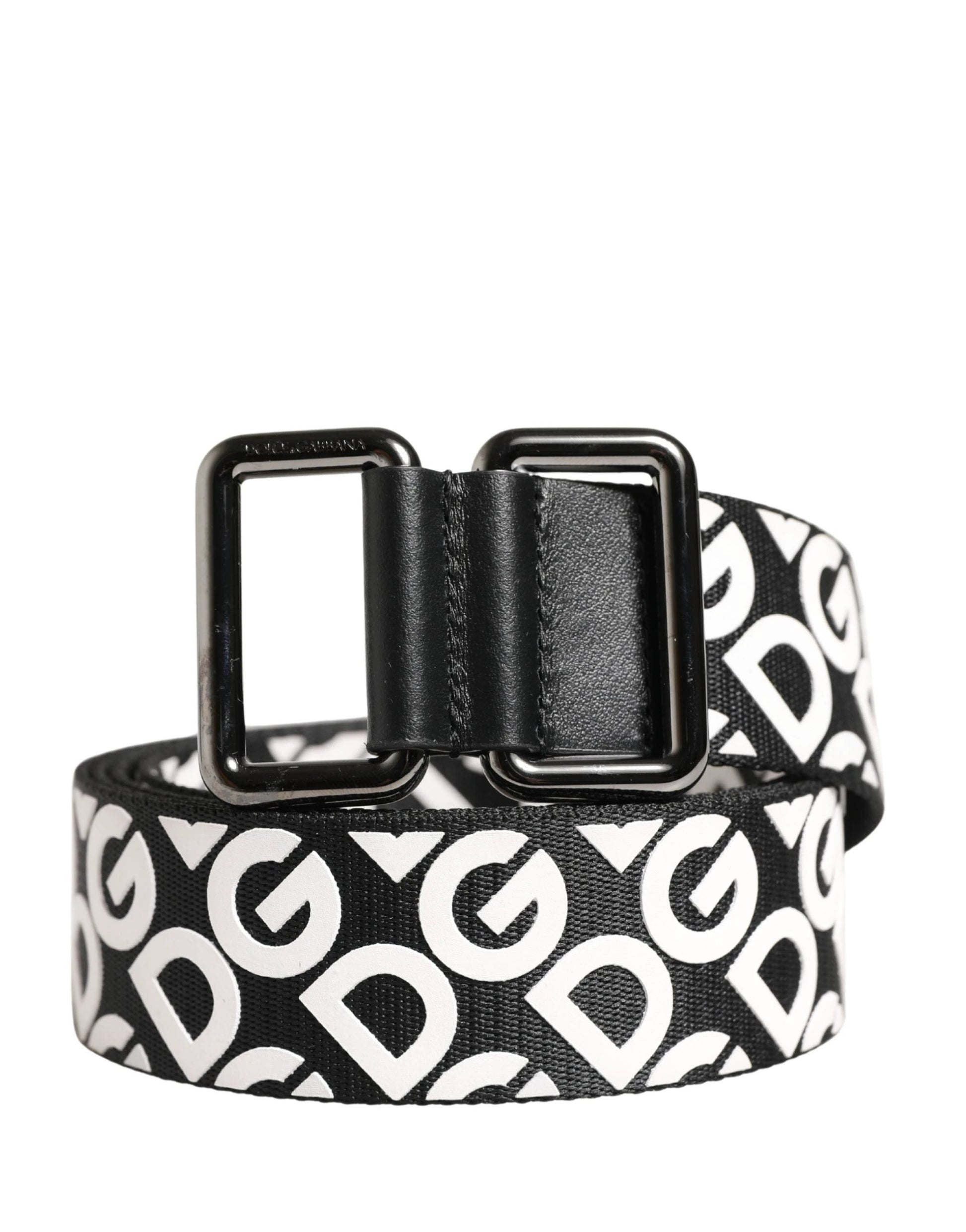 Dolce & Gabbana White Black Logo Leather Metal Buckle Belt by Dolce & Gabbana