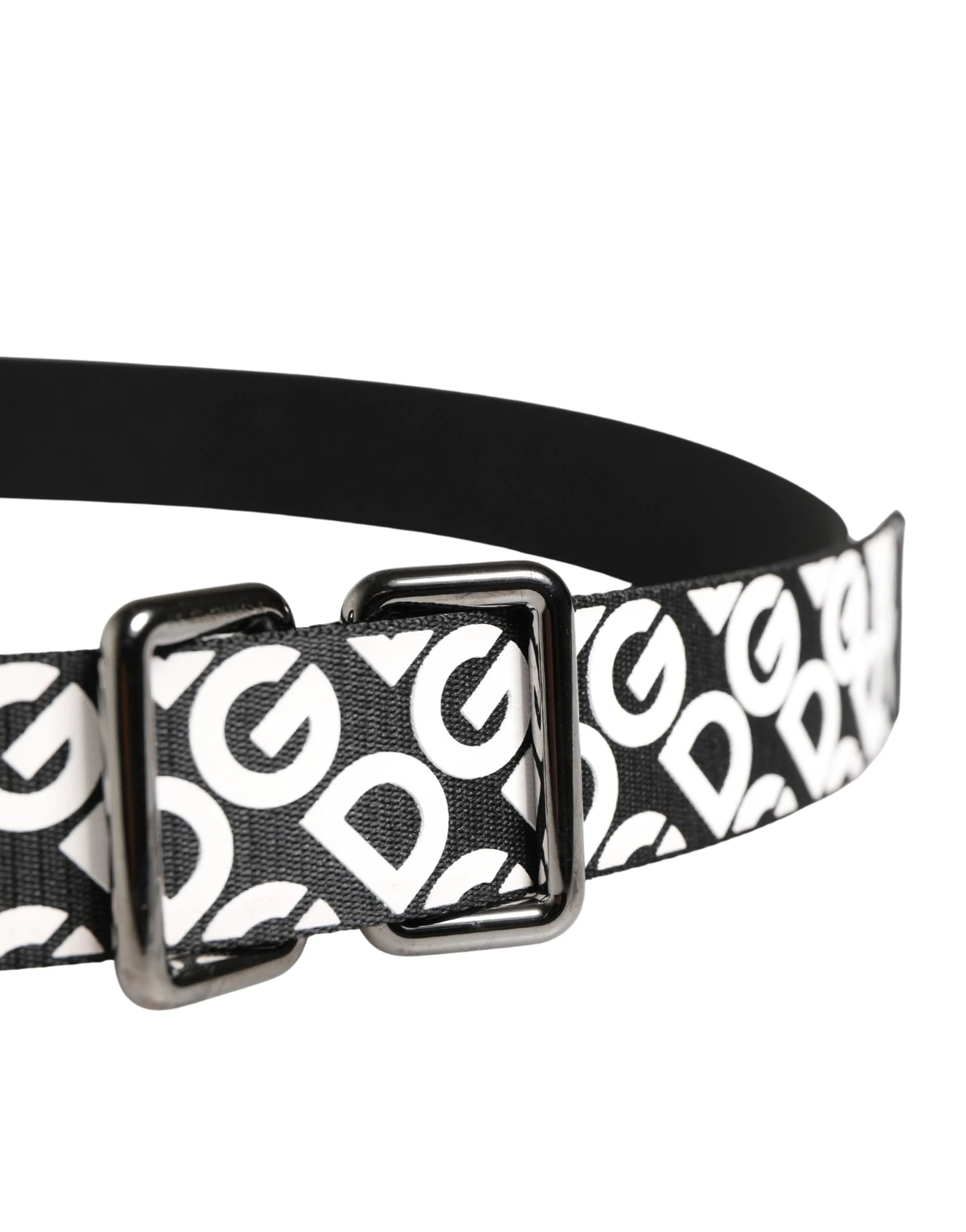Dolce & Gabbana White Black Logo Leather Metal Buckle Belt by Dolce & Gabbana