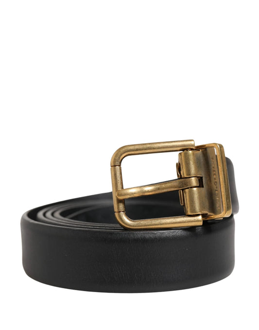 Dolce & Gabbana Men Black Classic Leather Metal Buckle Belt by Dolce & Gabbana