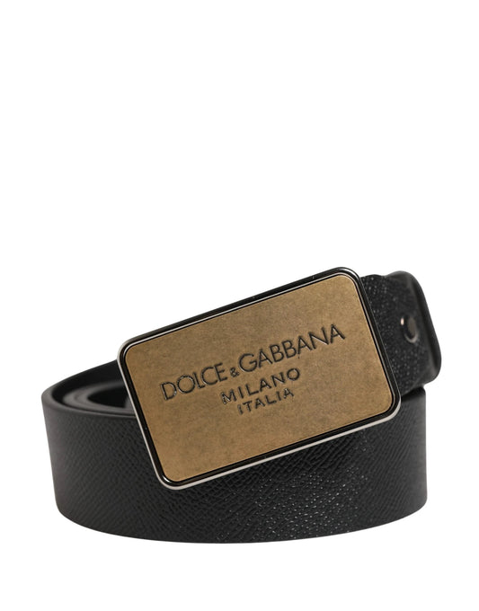Dolce & Gabbana Black Classic Leather Logo Metal Buckle Belt by Dolce & Gabbana