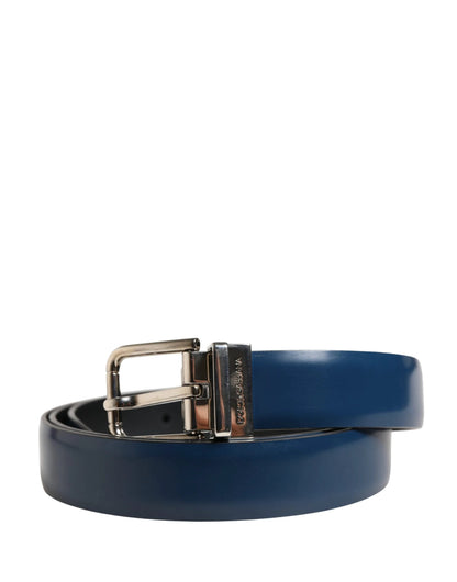 Dolce & Gabbana Men Blue Classic Leather Metal Buckle Belt by Dolce & Gabbana