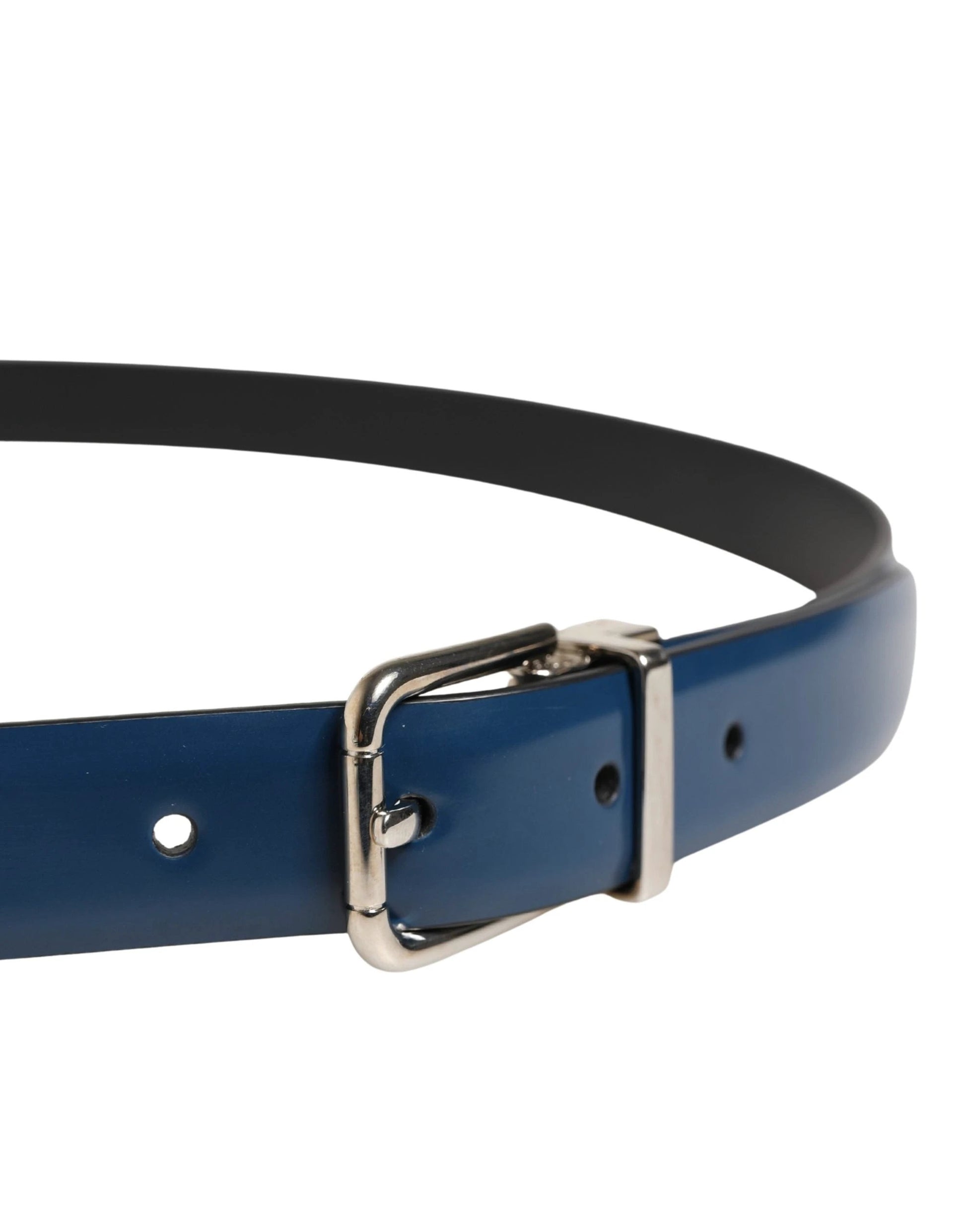 Dolce & Gabbana Men Blue Classic Leather Metal Buckle Belt by Dolce & Gabbana