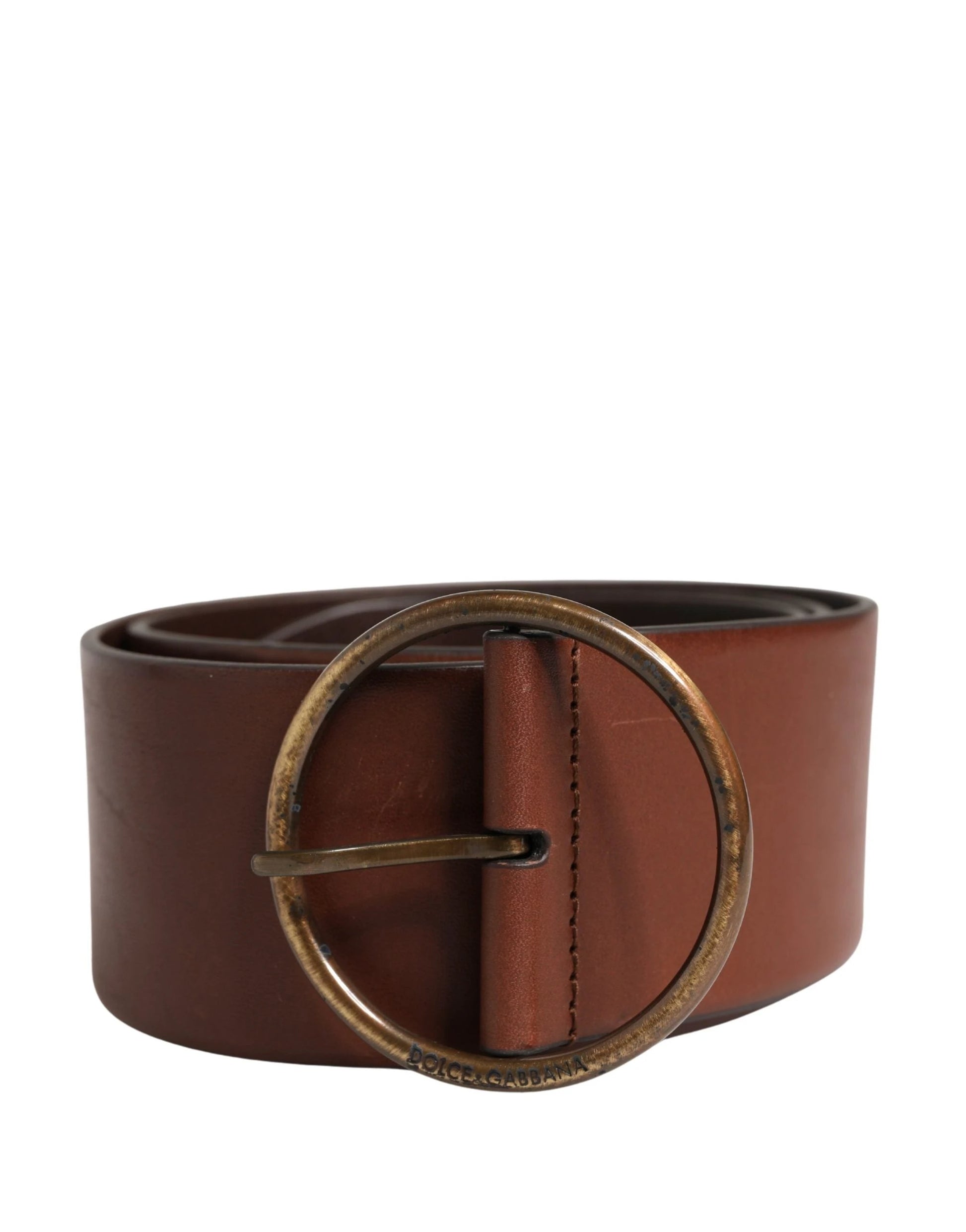 Dolce & Gabbana Brown Leather Wide Waist Metal Round Belt by Dolce & Gabbana