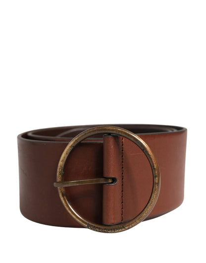 Dolce & Gabbana Brown Leather Wide Waist Metal Round Belt by Dolce & Gabbana