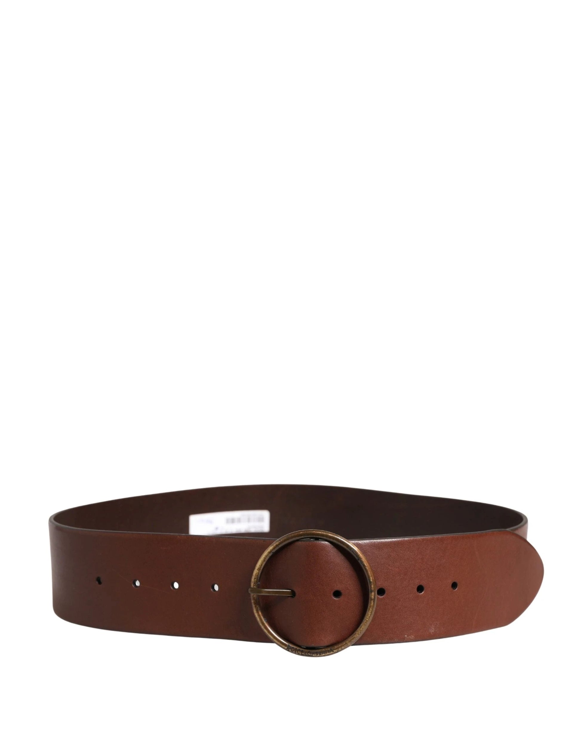 Dolce & Gabbana Brown Leather Wide Waist Metal Round Belt by Dolce & Gabbana