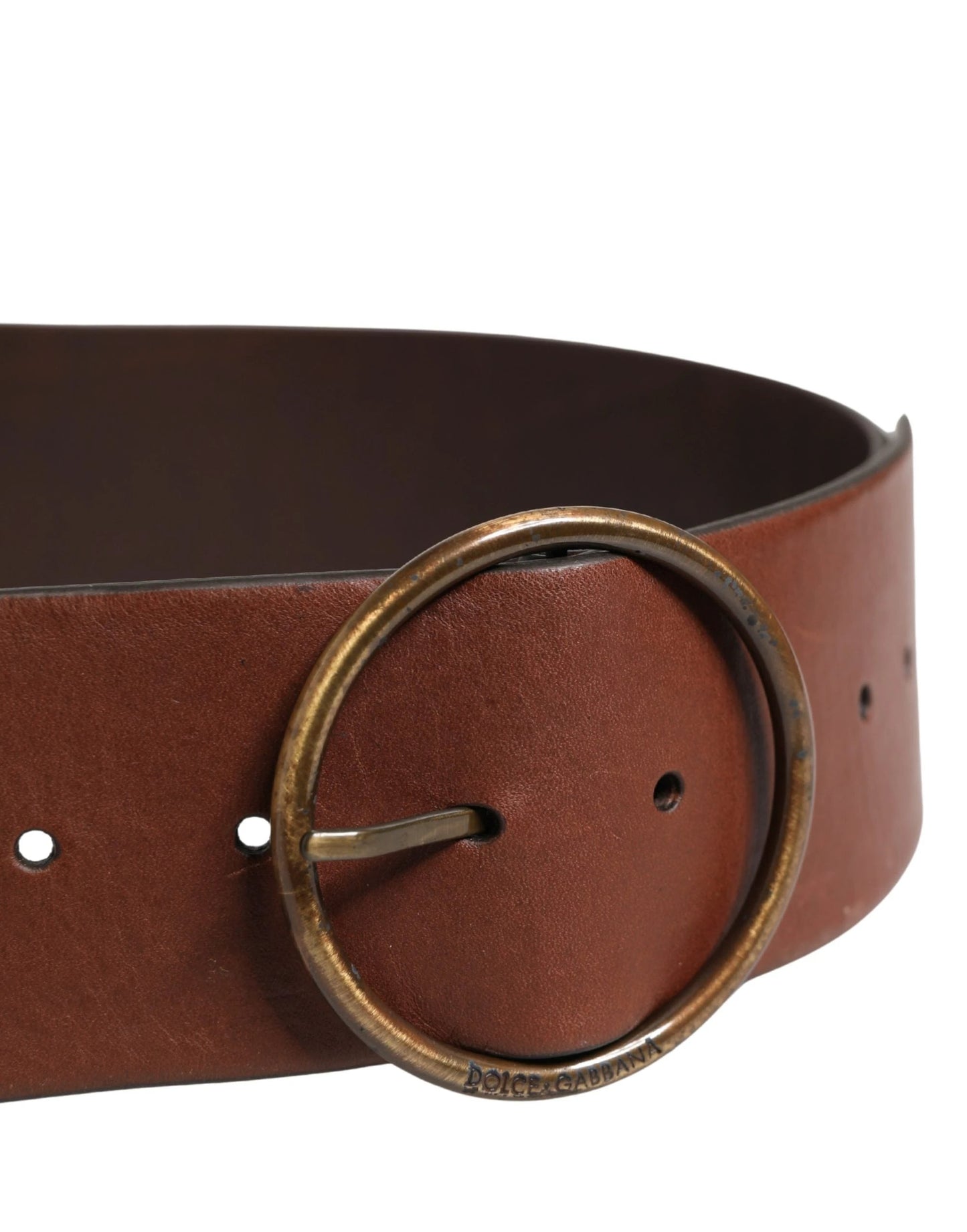 Dolce & Gabbana Brown Leather Wide Waist Metal Round Belt by Dolce & Gabbana
