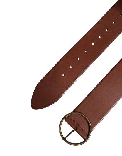 Dolce & Gabbana Brown Leather Wide Waist Metal Round Belt by Dolce & Gabbana