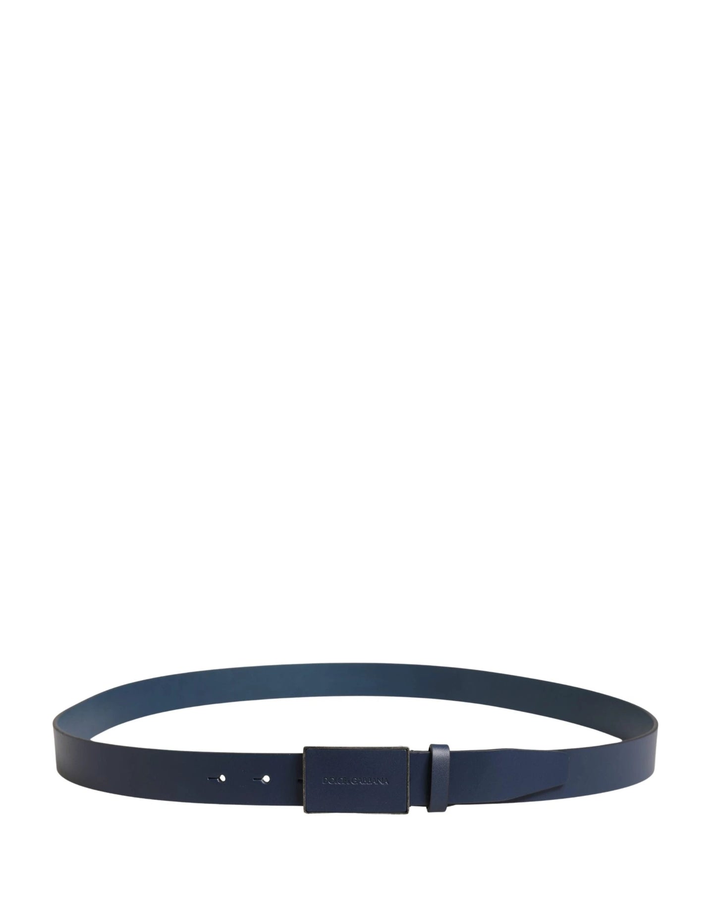 Dolce & Gabbana Men Blue Calf Leather Logo Metal Buckle Belt by Dolce & Gabbana