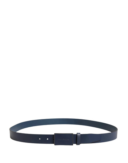 Dolce & Gabbana Men Blue Calf Leather Logo Metal Buckle Belt by Dolce & Gabbana