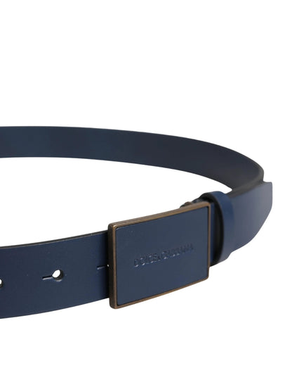 Dolce & Gabbana Men Blue Calf Leather Logo Metal Buckle Belt by Dolce & Gabbana