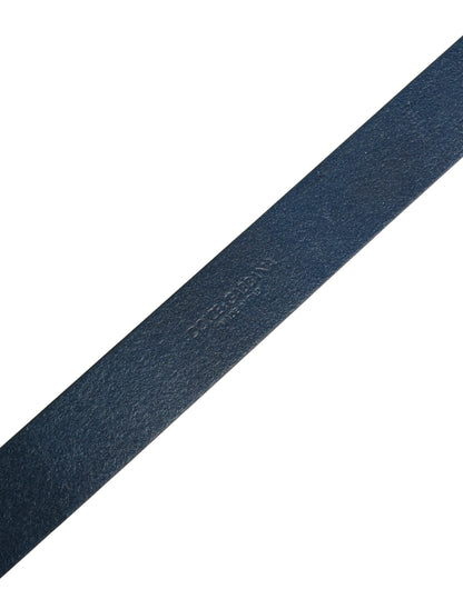 Dolce & Gabbana Men Blue Calf Leather Logo Metal Buckle Belt by Dolce & Gabbana